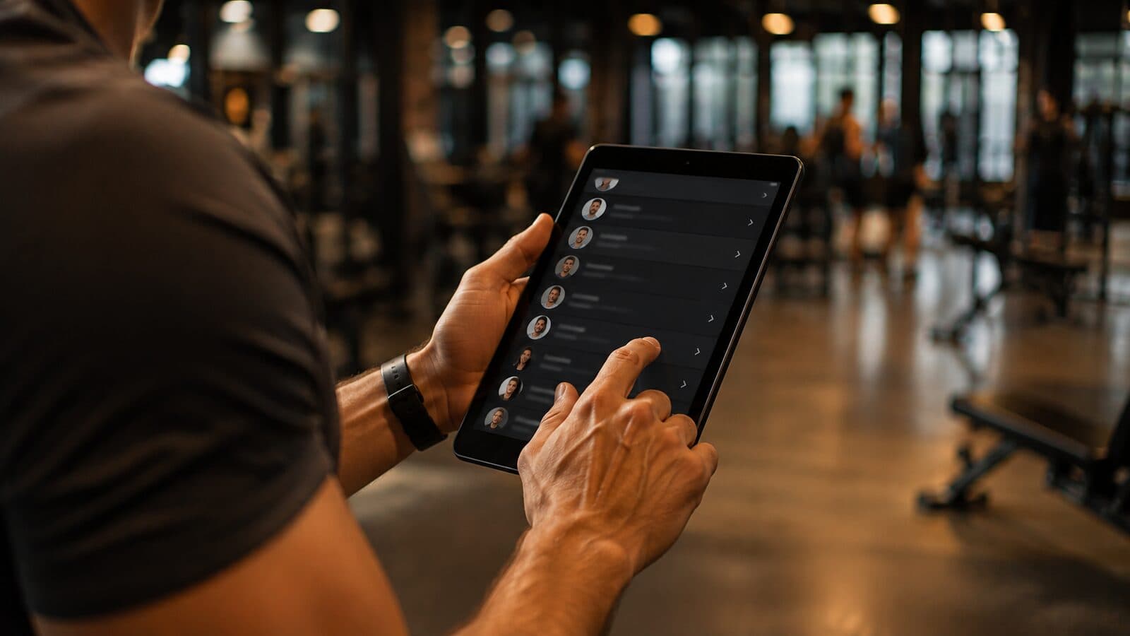 Professor revisando a lista de alunos designados a ele em um tablet