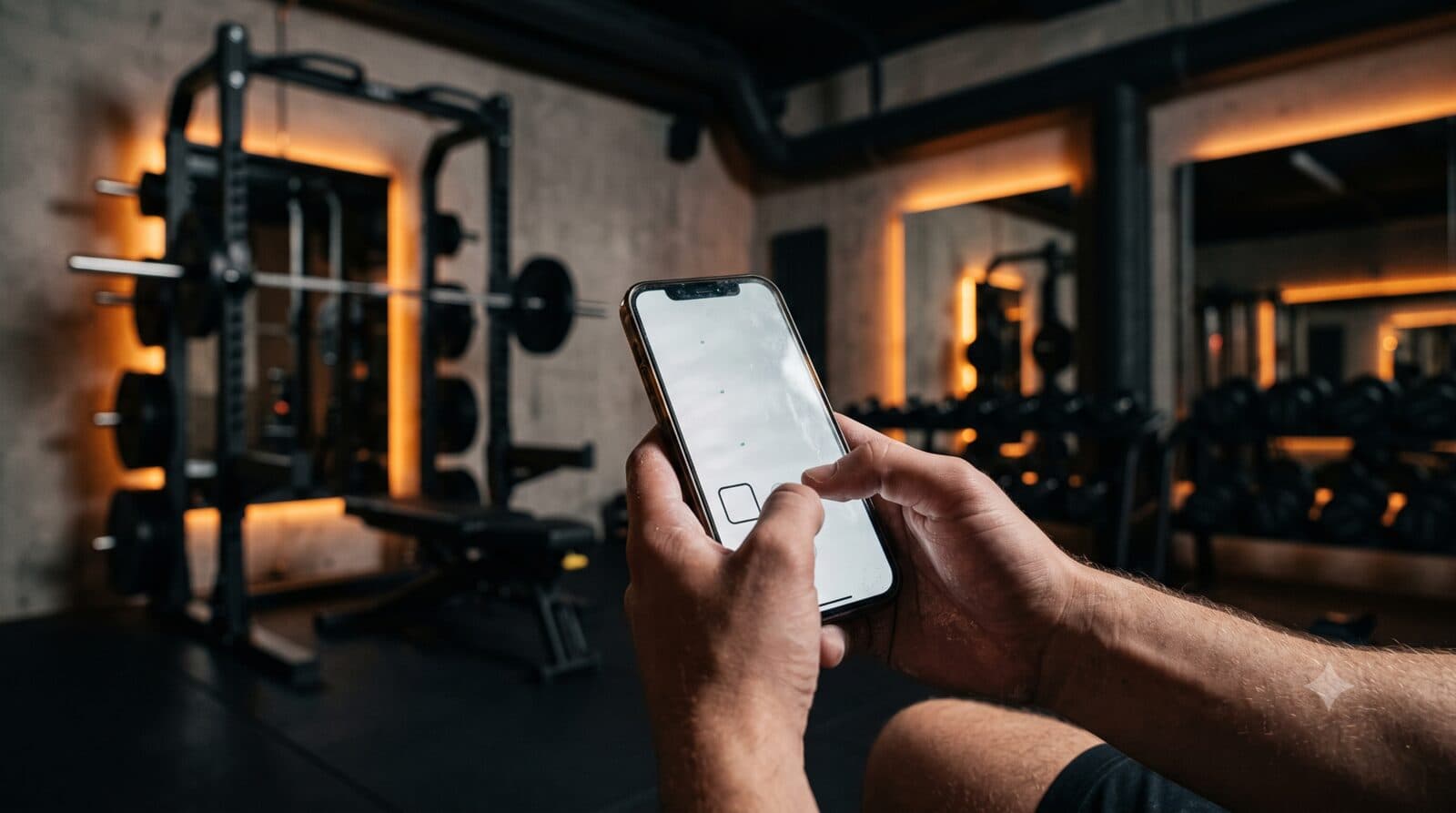 Tela de celular mostrando séries de um treino sendo marcadas como concluídas